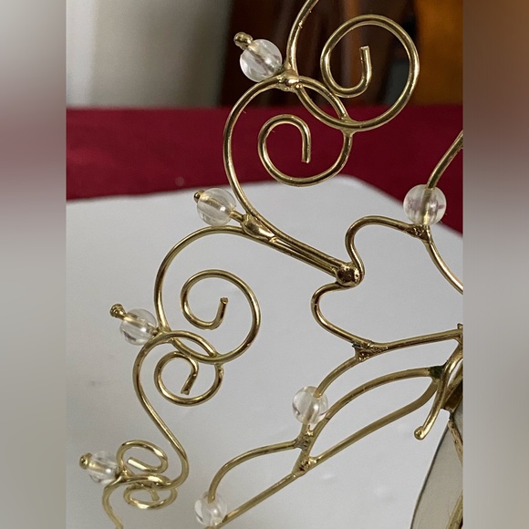 Vintage Capiz Shell Christmas Angel with Wings Playing Harp Gold Metal Crystals - Picture 15 of 16